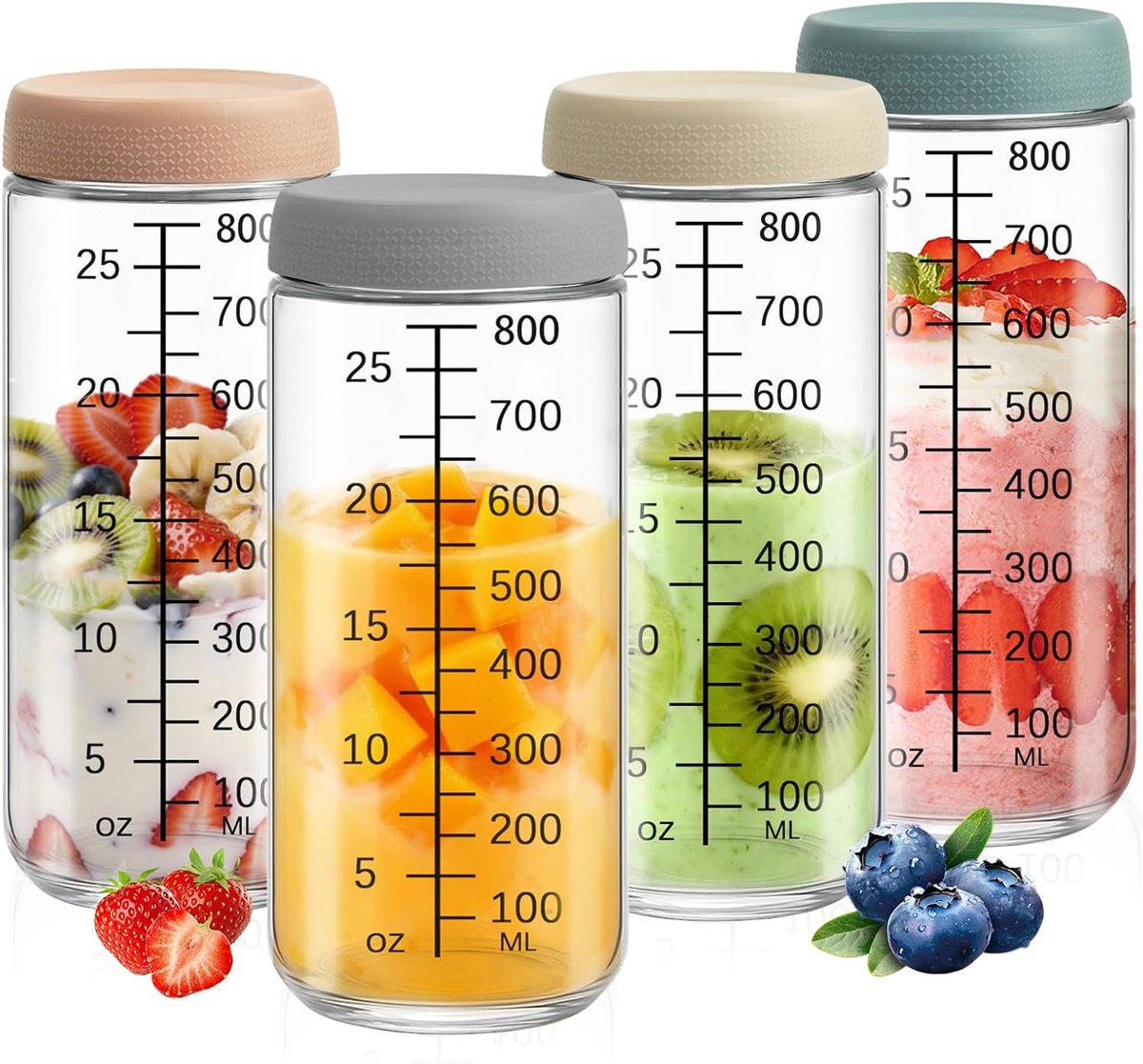 4 stuks 850 ml meal prep glazen