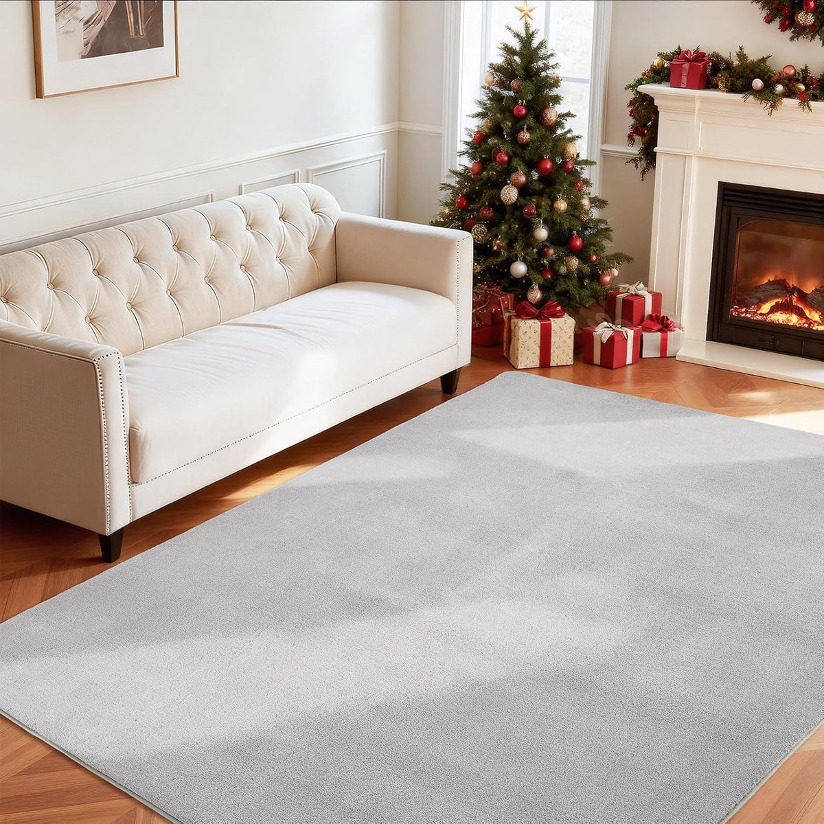 Tapijt, laagpolig tapijt, woonkamer, decoratie, wollig, zacht, wasbaar en antislip, modern, eenkleurig tapijt voor slaapkamer, kinderkamer, bedmat, 240 x 340 cm, lichtgrijs