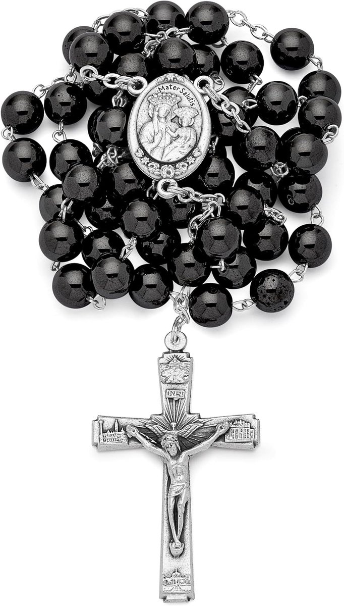 Rozenkrans kralen voor vrouwen en mannen uit het Vaticaan, Onze Lieve Vrouw van Goede Gezondheid Traditionele rozenkrans in hematiet kralen - perfecte katholieke geschenken, Glas, paesina