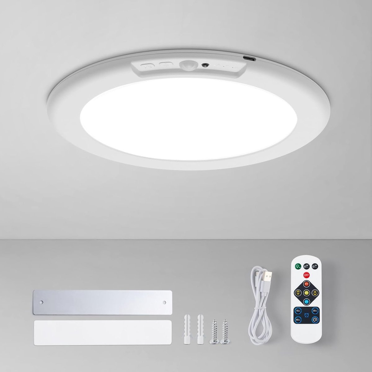 Led-plafondlamp, oplaadbaar, bewegingsmelder, draadloos, 19 cm