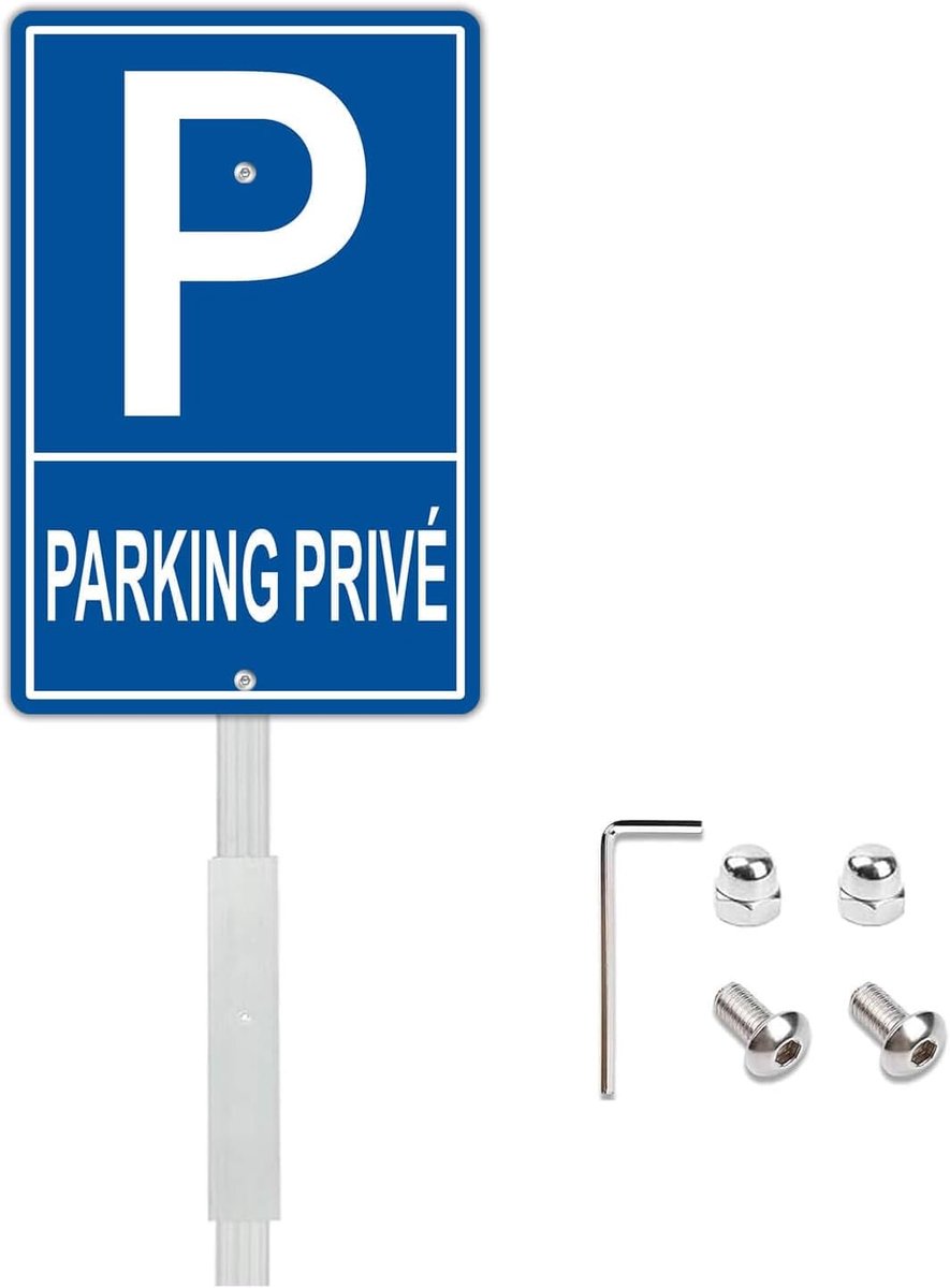 Privéparkeerbord met grondpen, 30 x 20 cm, aluminium, waarschuwingsborden, metaal, waterdicht en uv-bestendig, voor buiten of binnen