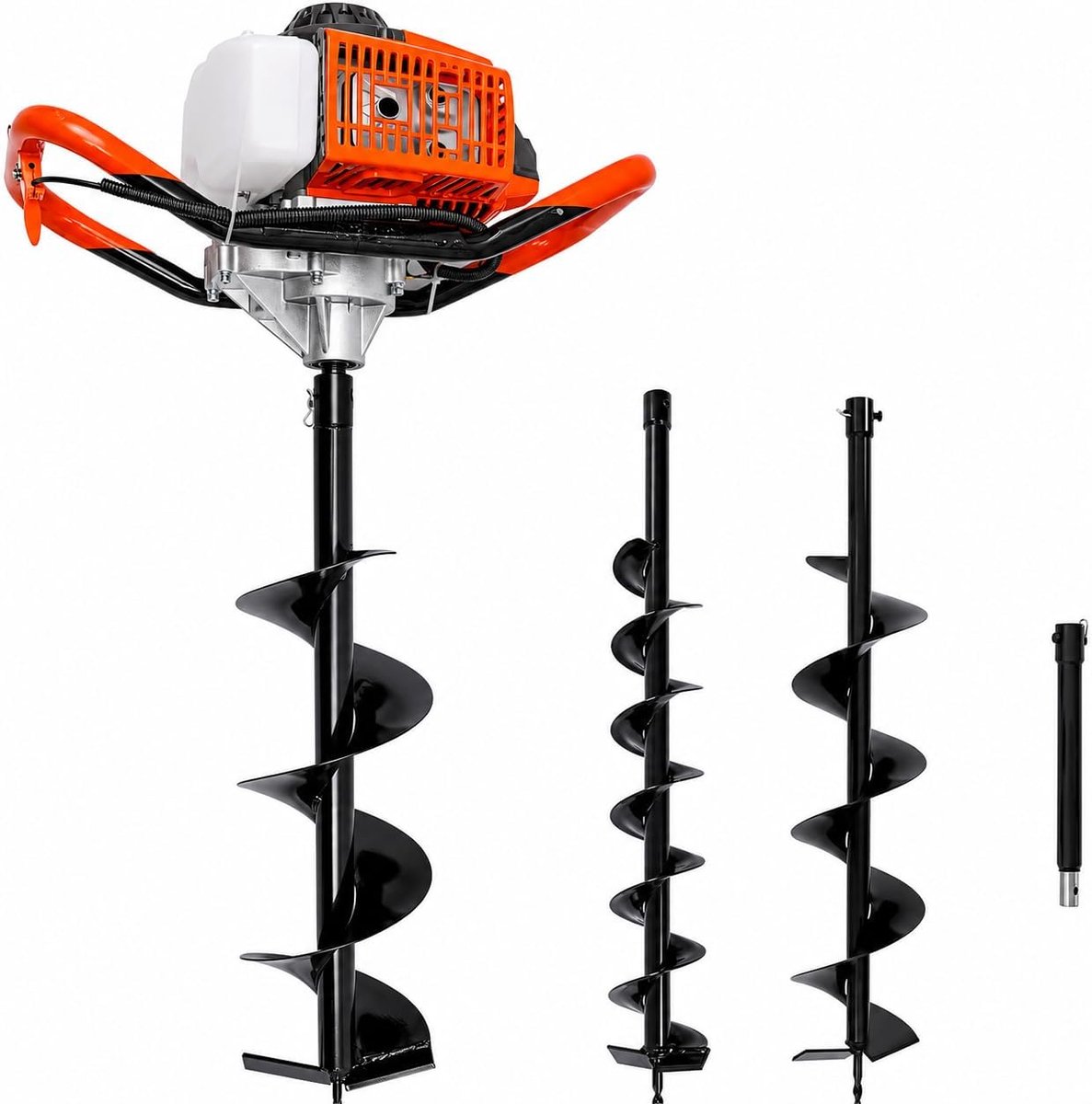 Grondboor voor het graven van greppels 2,3 pk met verlenging boor veiligheidsbril grondboor voor het graven van plantgaten bomen hekpalen meststokken voor bomen (oranje)