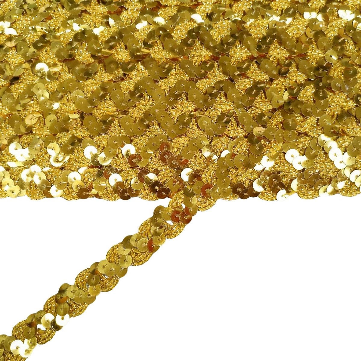 Paillettenlint, glitterband, 1,5 cm breed, elastische sierband, S-golfvorm, paillettenboord voor doe-het-zelf naaien, kostuumdecoratie, handwerk, gordijnversiering (donkergoud)