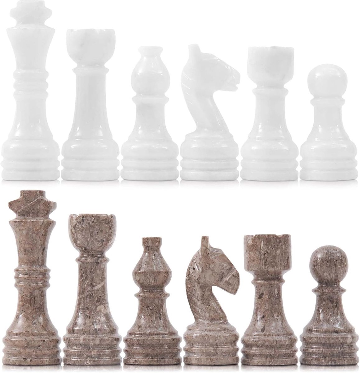 Marmeren schaakfiguren 7,5 cm oceanisch en wit handgemaakte marmeren schaakstukken voor bordspel schaakfiguren en schaakbord, reisset schaakfiguur (Oceanic & White)