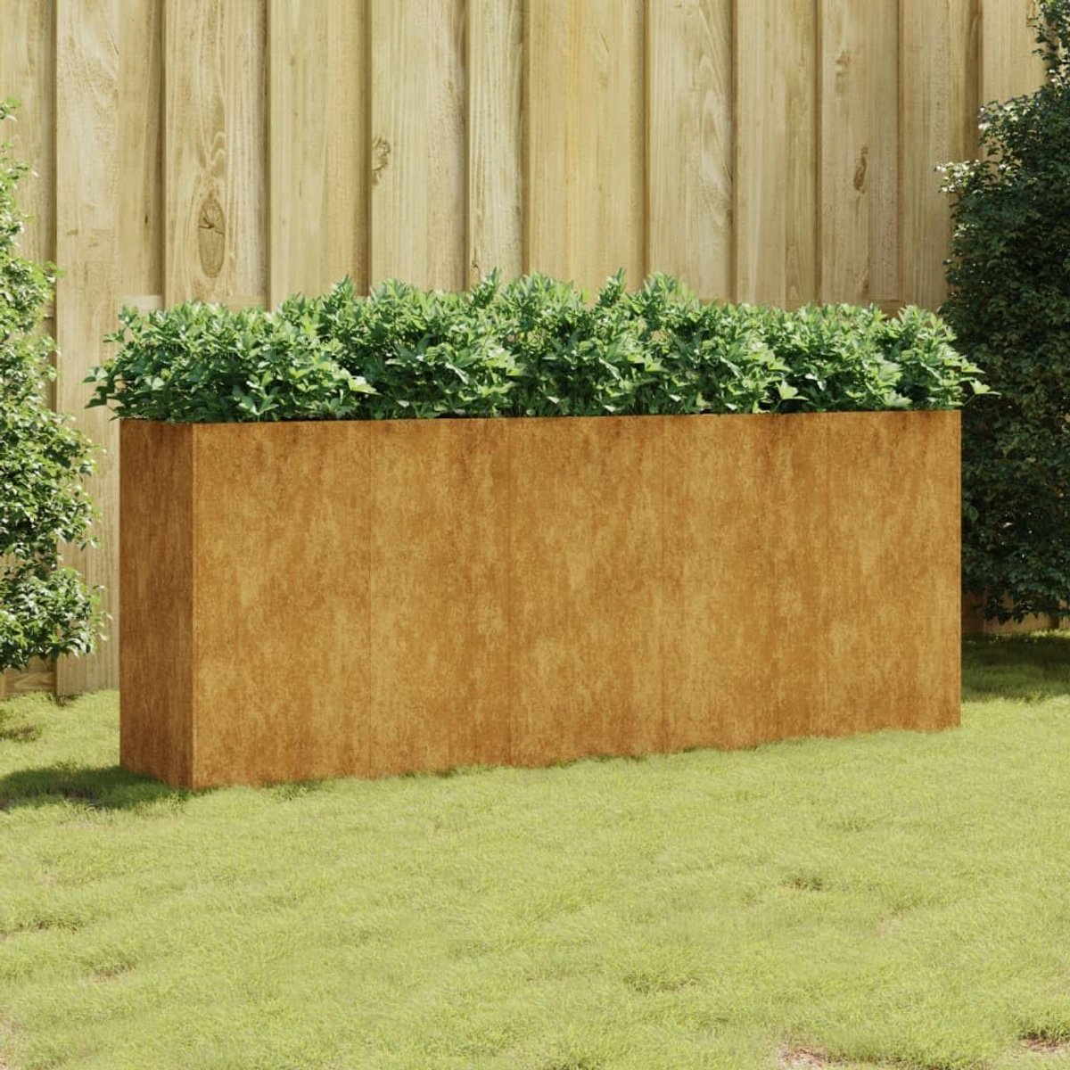 Bed, pot voor planten, plantenbak, groot, buiten, bloembak, plantenbak, bloempot, geschikt voor kantoor, tuin, restaurant, café, 200 x 40 x 80 cm, cortenstaal