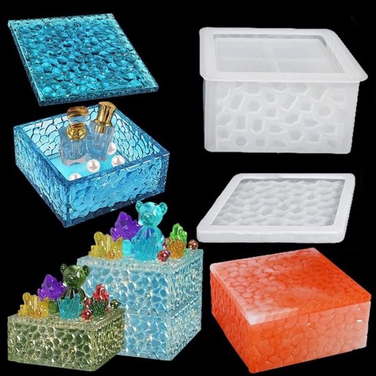 Stackbare Opbergdozen van Silicone voor Hars - DIY Sieradenboxen en Candy Containers met Deksel en Bloempot Mallen