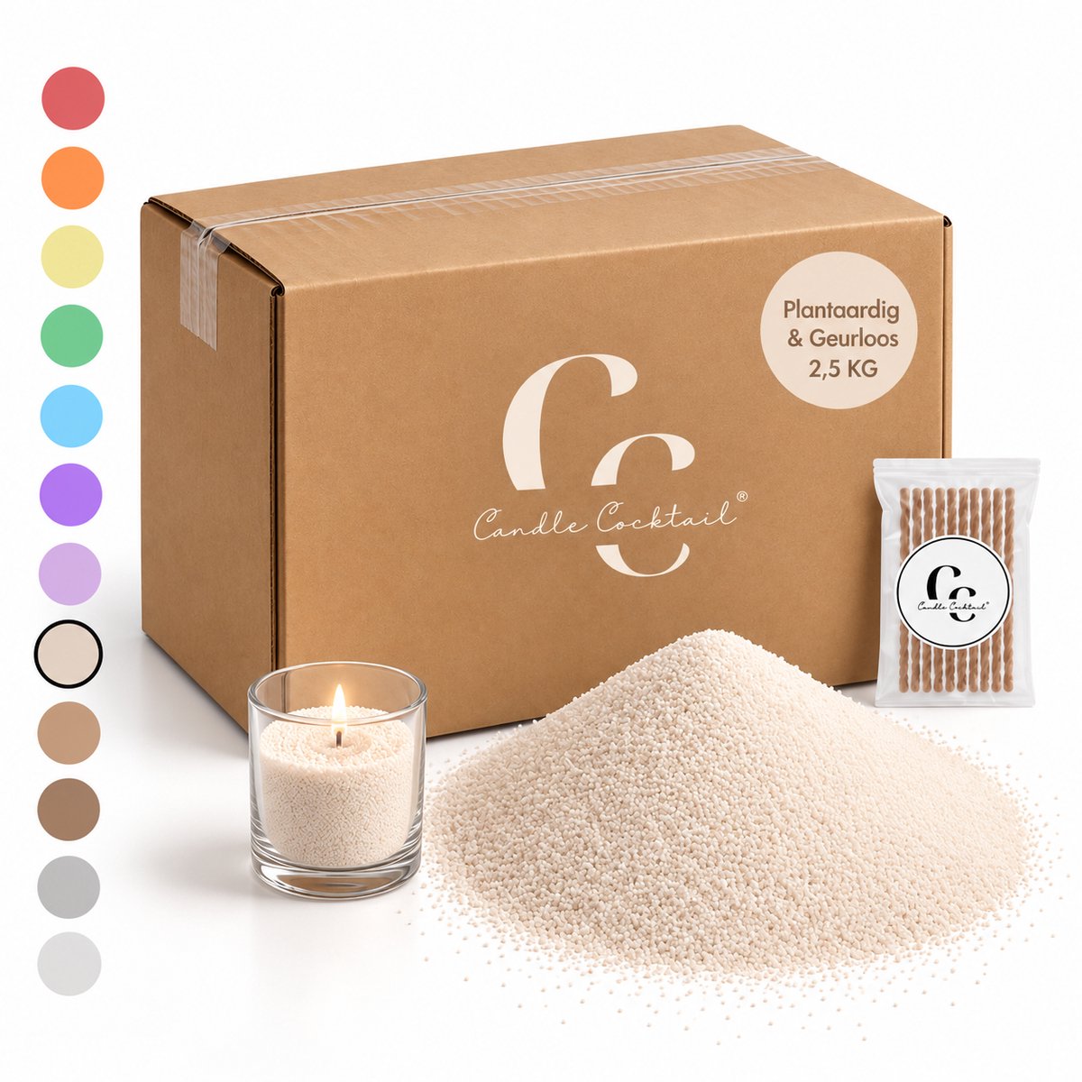 Kaarsenzand 2,5 kg | Beige | Incl. 40 Lonten | Plantaardige Kaarsenwas | Zelf Kaarsen Maken | Candle Cocktail®