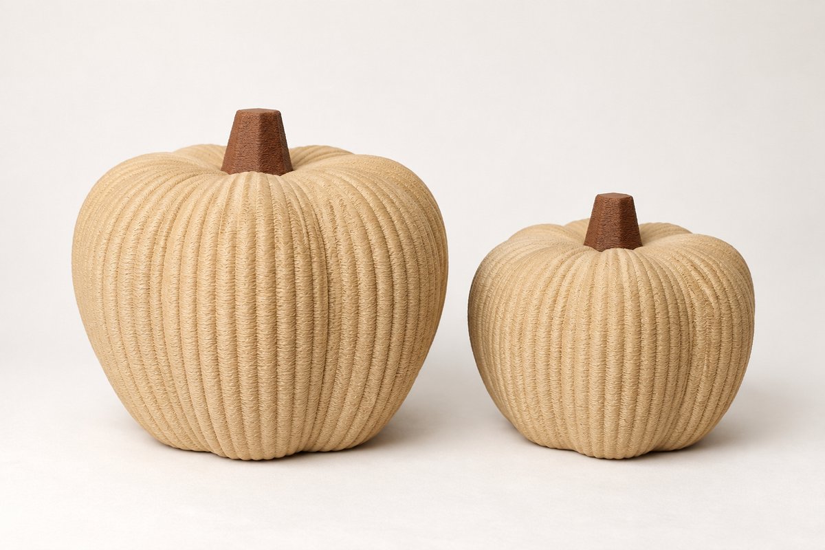 Decoratieve Pompoenen Beige – Set van 2 – Moderne Herfstdecoratie – Japandi Stijl