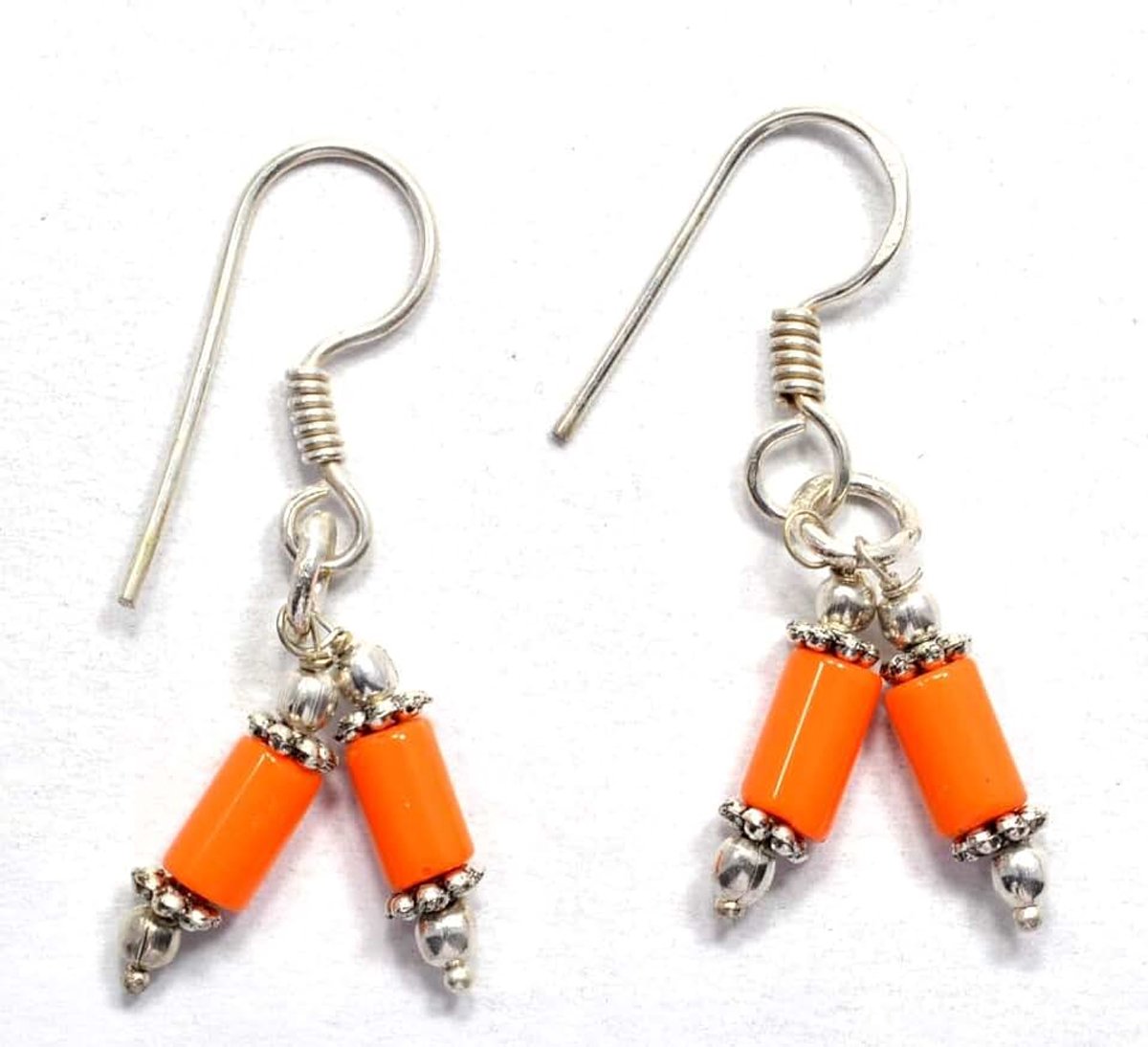 Coral Simulated Beads Handmade EARRING 1.75" Long Silver Plated! Jewelry from Kashish! All Variety Store all Occasions
