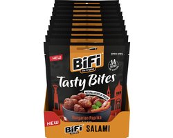 BiFi Tasty Bites - Hungarian Paprika - 10 x 50g Mini Salamisnacks Met Paprikasmaak - Eiwitrijke Vleessnack Voor Onderweg, Werk & Sport