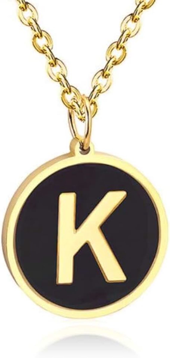 Goudkleurige Dames Schakelketting met Zwarte Kettinghanger Letter K