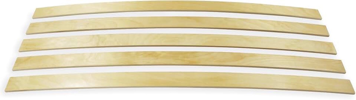 Complete set 50 mm x 8 mm (5 verende houten latten + 10 schuiven) voor individuele hardheidsinstelling van je lattenbodem.