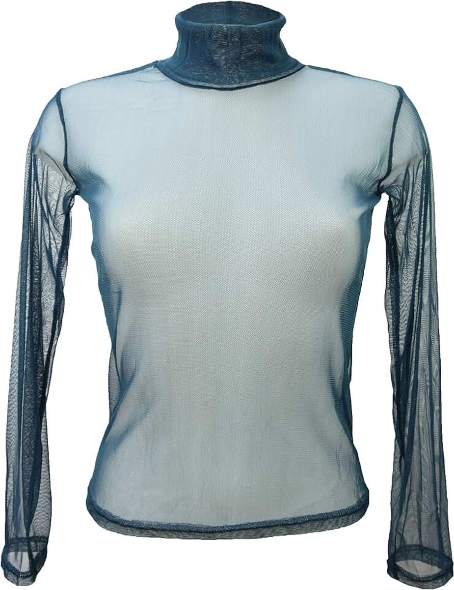 Top van voile, netstof, transparant, rolkraag, Eend groen, 34/38