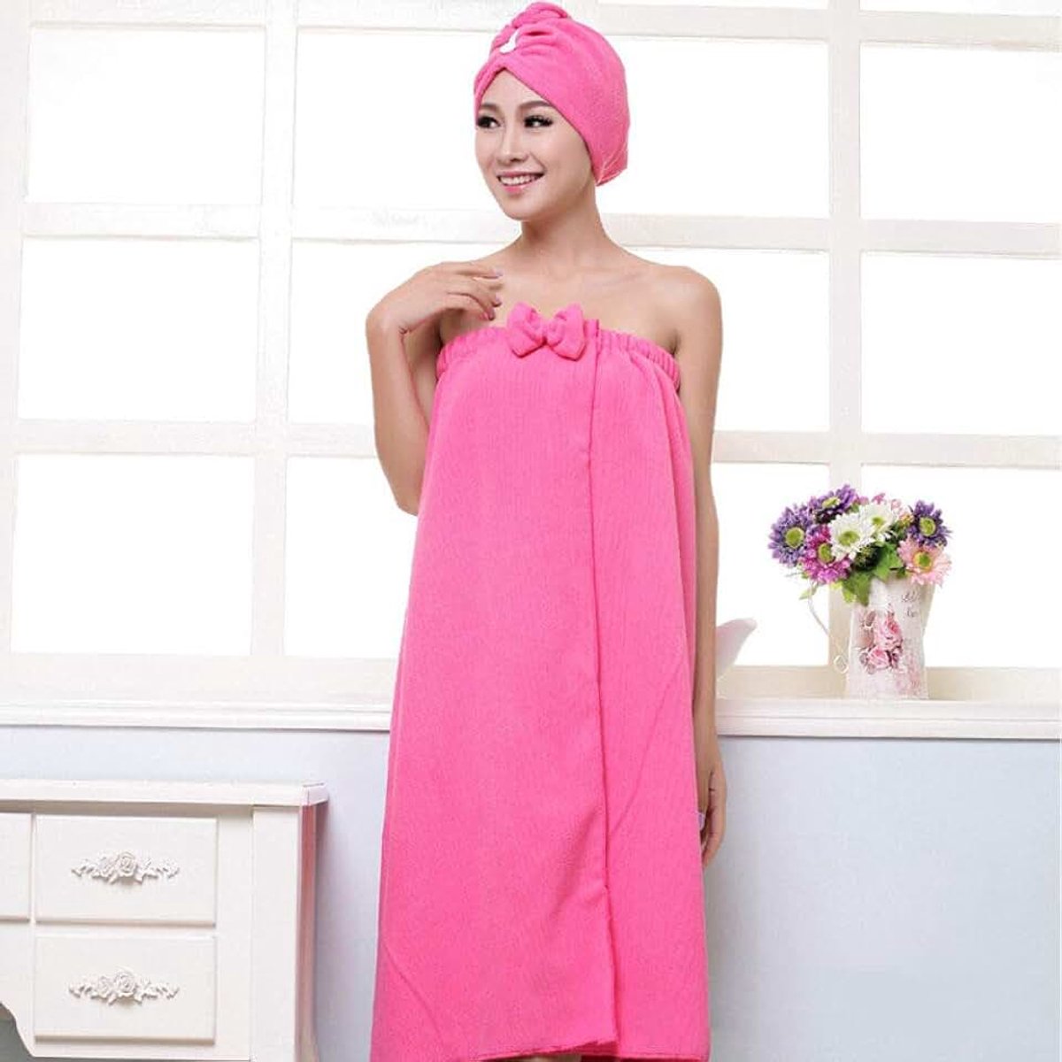 Badhanddoek Sugan Life Nieuwe Leuke Boog Badhanddoek Set 1 stks Badhanddoek 1 stks Droog Haar Cap Super Absorberend, 5,140x75cm