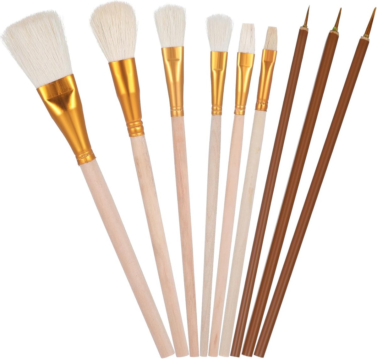 Beglazing borstels set, 9 stuks geitenhaar dweil mengborstels voor keramiek acryl schilderen klei aquarel, professionele kunstenaar gereedschap voor aardewerk wiel canvas oven bakken