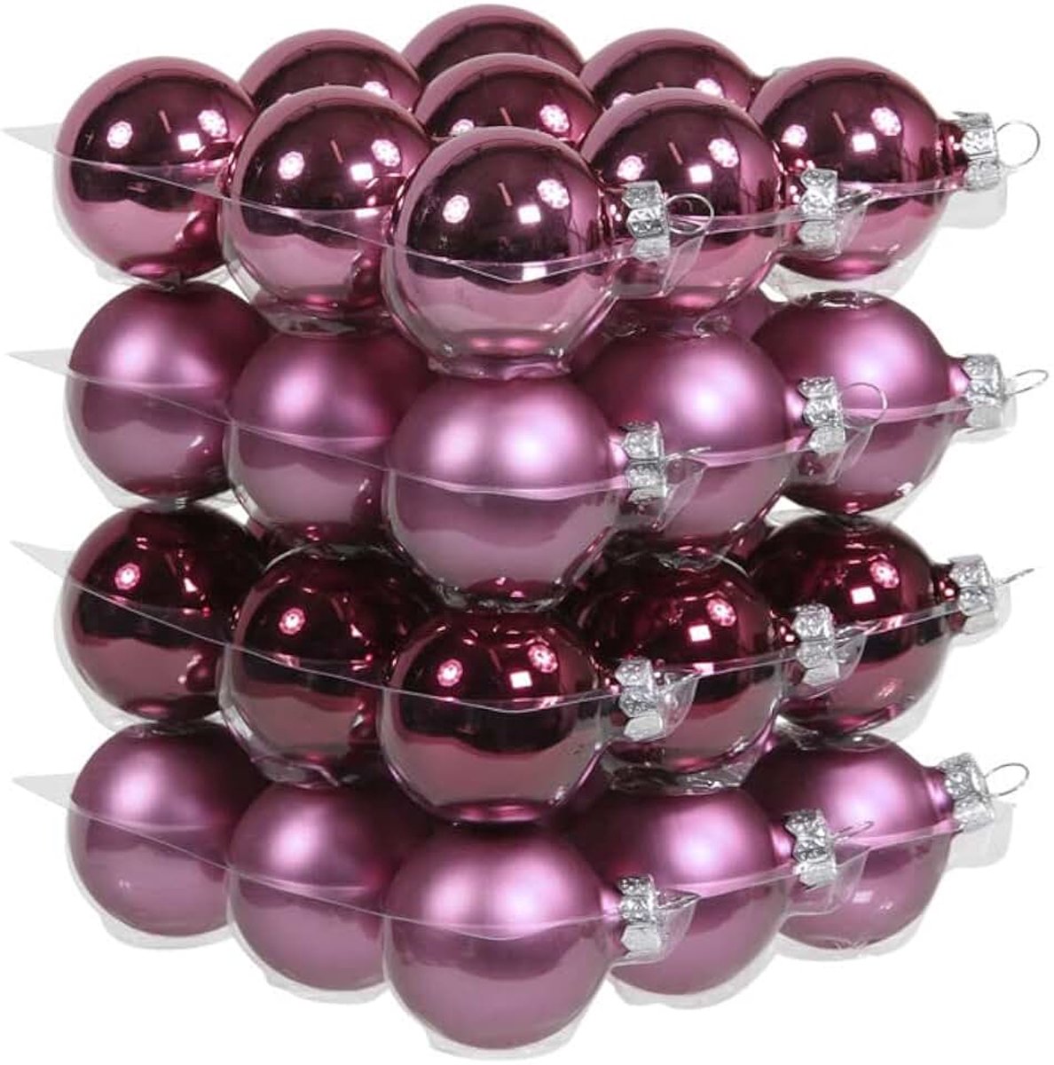 Kerstballen cherry roze (heather) van glas - 4 cm - mat/glans - Kerstboomversiering