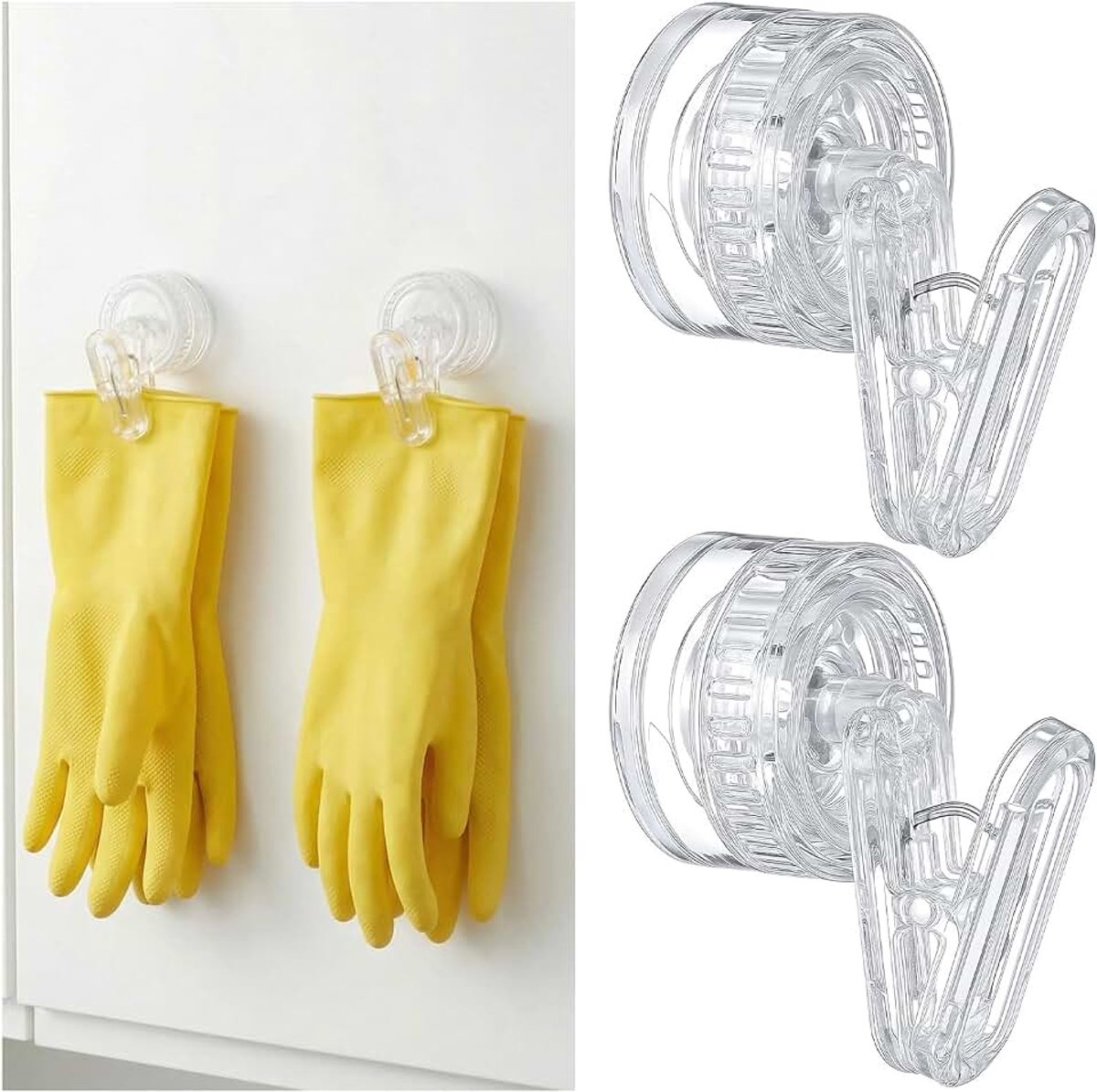 2 stuks handschoenhouder, transparante zuignap handschoenclip zonder boren, afneembare wandmontage, wasbare ruimtebesparende handschoenhouder voor keuken