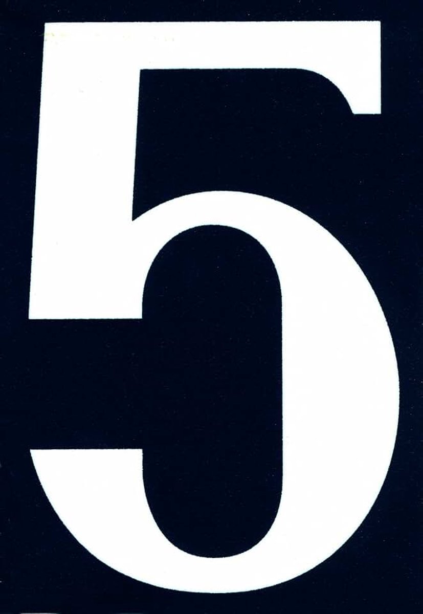 Straatnummer, PVC, zelfklevend, 110 x 40 mm, nummer 5