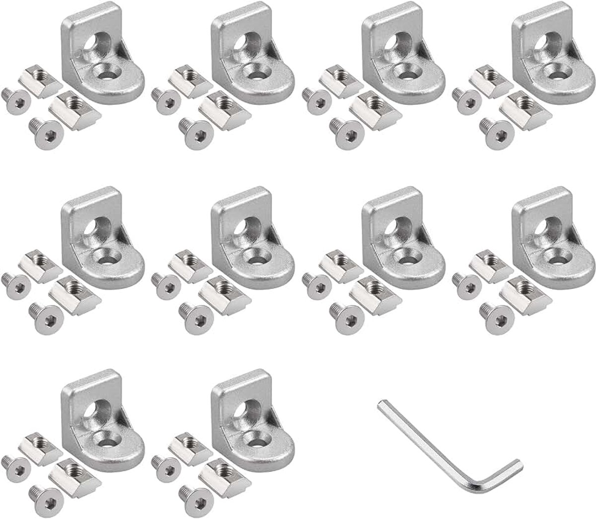 Hoekverbinder, hoekhoek, bevestigingsmateriaal, 10 × stuurhoek, hoekverbinding, bevestiging, aluminium profiel, hoek voor 20 x 20 cm, aluminium profiel, groef 6 baleinen, aluminium profiel, 3D