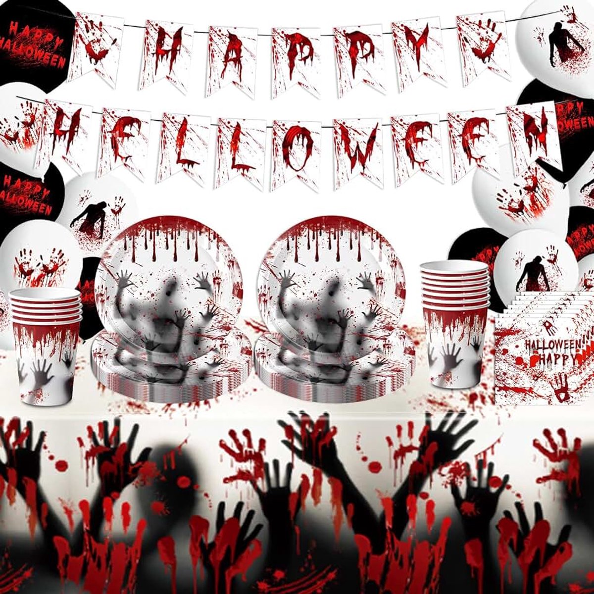 Halloween Party Servies Set Kartonnen Servies Papieren Borden Bekers Servetten Halloween Decoratie Verjaardag Set voor Kinderen Meisjes Jongens (Rood)