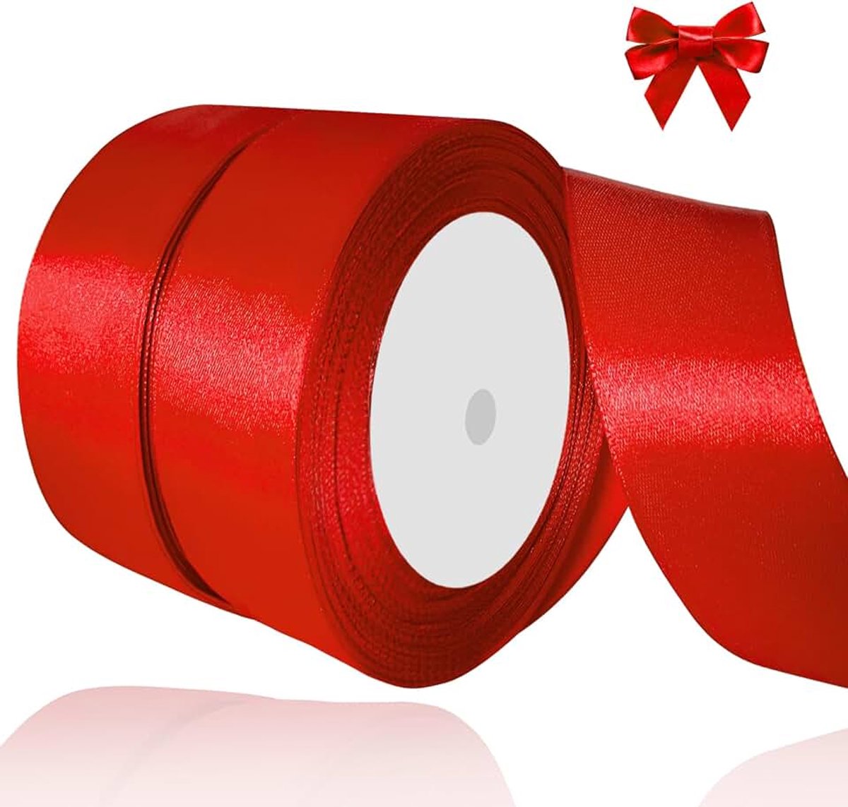 Linten, rood, 38 mm x 22 m, decoratief cadeaulint, breed lint, stoffen lint voor bruiloft, doop en verjaardagscadeaus, 2 stuks