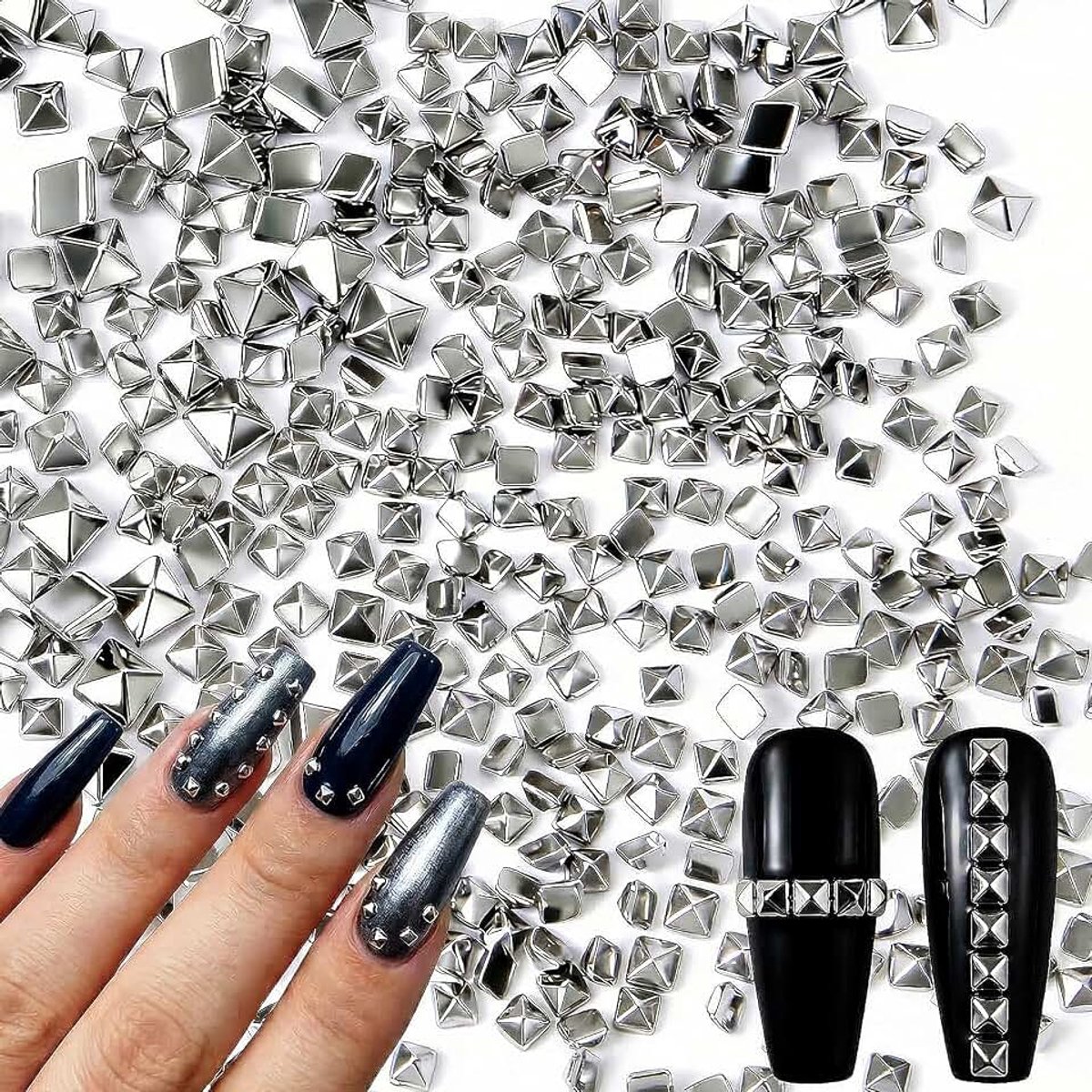 Nagels nagelbedels, 3D-metalen punk nagelhangers, gothic nail art klinknagels, vierkante klinknagels metalen nageldesign, retro punk nagelsieraad