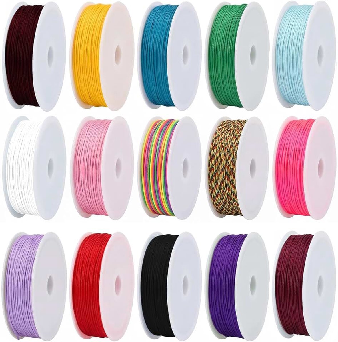 15 stuks nylondraad voor armbanden, 0,8 mm x 10 m, koord voor armbanden, wasgaren, voor sieraden, armbanden, halskettingen, handwerk, decoratie