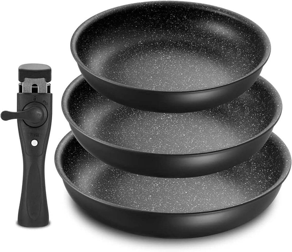 Anti-aanbakpan met afneembaar handvat, antiaanbakpan set voor inductiekookplaten, 4 stuks koekenpannenset voor alle kookplaten