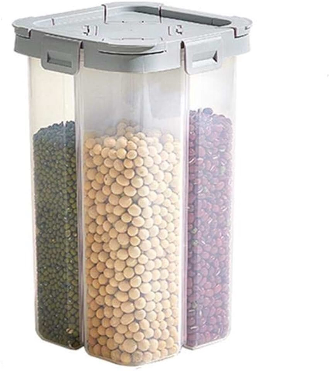 Voedsel Opbergdoos Transparant Rechthoekige Plastic Luchtdichte Containers met Deksels door Easy Snap Lock(4 Cellen Grijs)