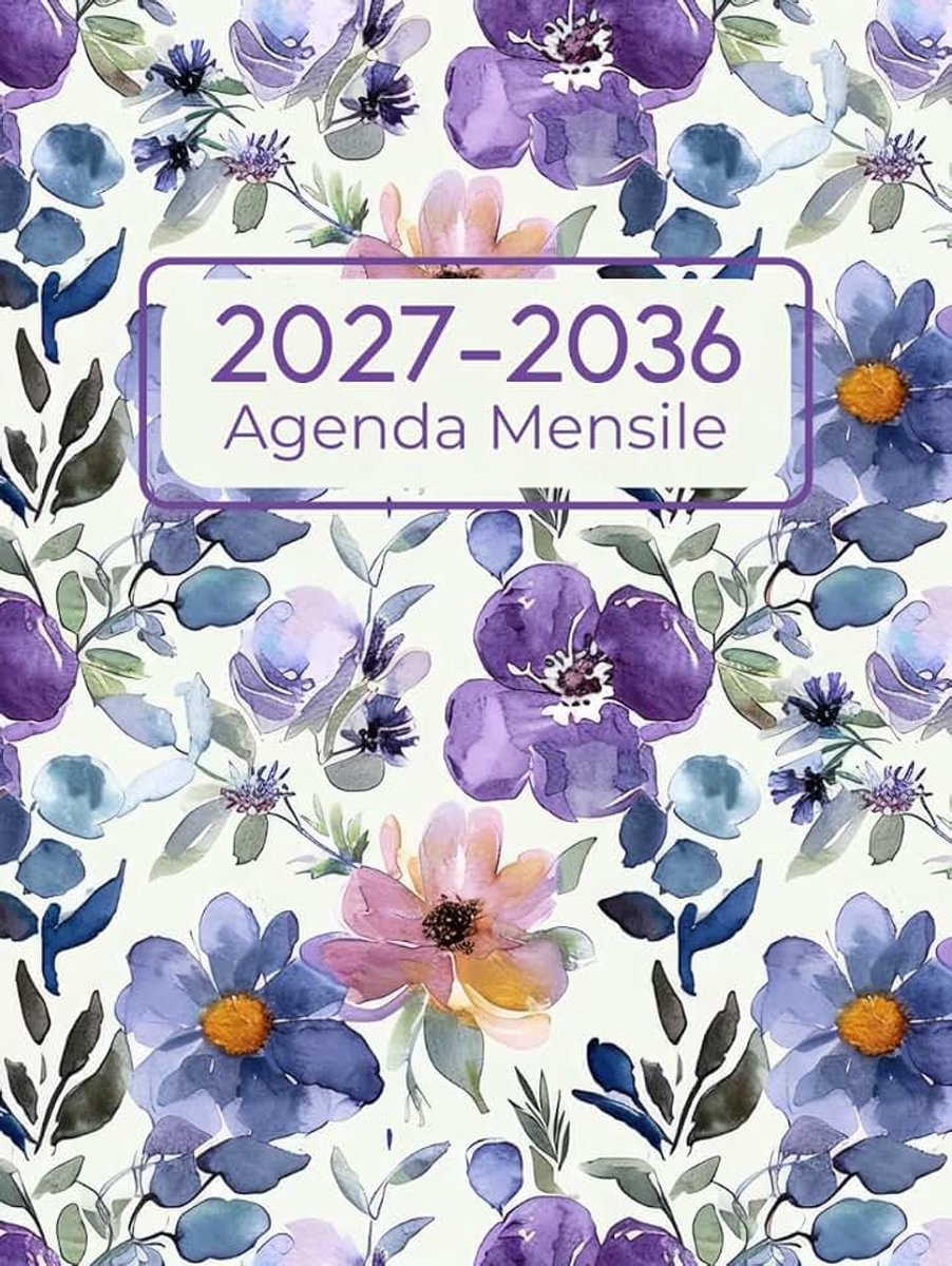 Mensile 2027-2036: Planner di 10 anni con inizio settimana il lunedì, contatti, date importanti, obiettivi, appuntamenti e note