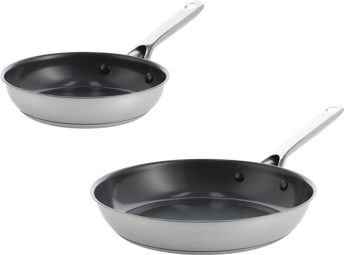BK Sparkling Coated Koekenpannenset 2-delig - Koekenpannen 20/28 cm - PFAS-vrije antikleeflaag - Pannenset inductie - Keramische koekenpan - Ovenbestendig tot 220°C - RVS handgrepen - Zilver