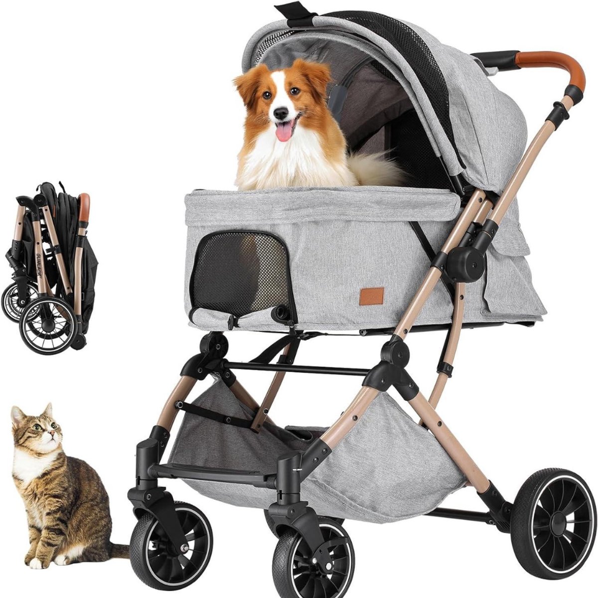 Kavo Hondenbuggy - Hondenkar - Luxe Wandelwagen voor Huisdieren - Grijs - 71cm x 56cm x 103cm
