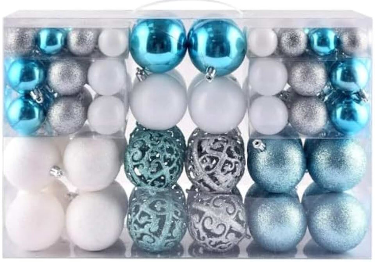 Kerstballen en ballen set, onbreekbaar (sdq-blauw wit)