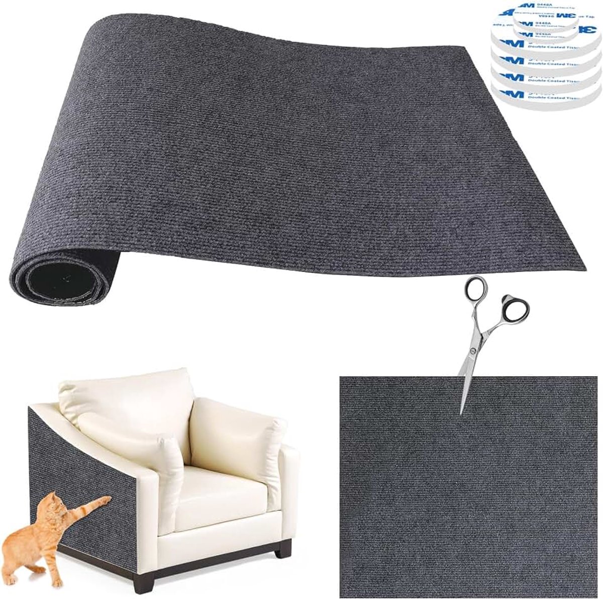 Kattenmat, doe-het-zelf krabplank, krasbescherming bank, kat, ideaal voor krabtapijt, krabwand, 200 x 40 cm, donkergrijs
