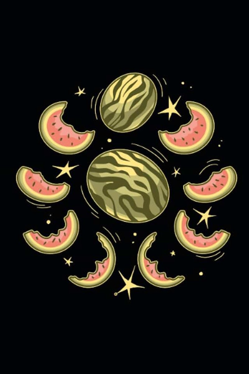 Mondphase Notizbuch | 6x9 Zoll DIN A5 | 100 Seiten liniert | Wassermelone Notizheft | Mond Tagebuch | Vollmond Schreibheft | Wassermelonen Geschenk