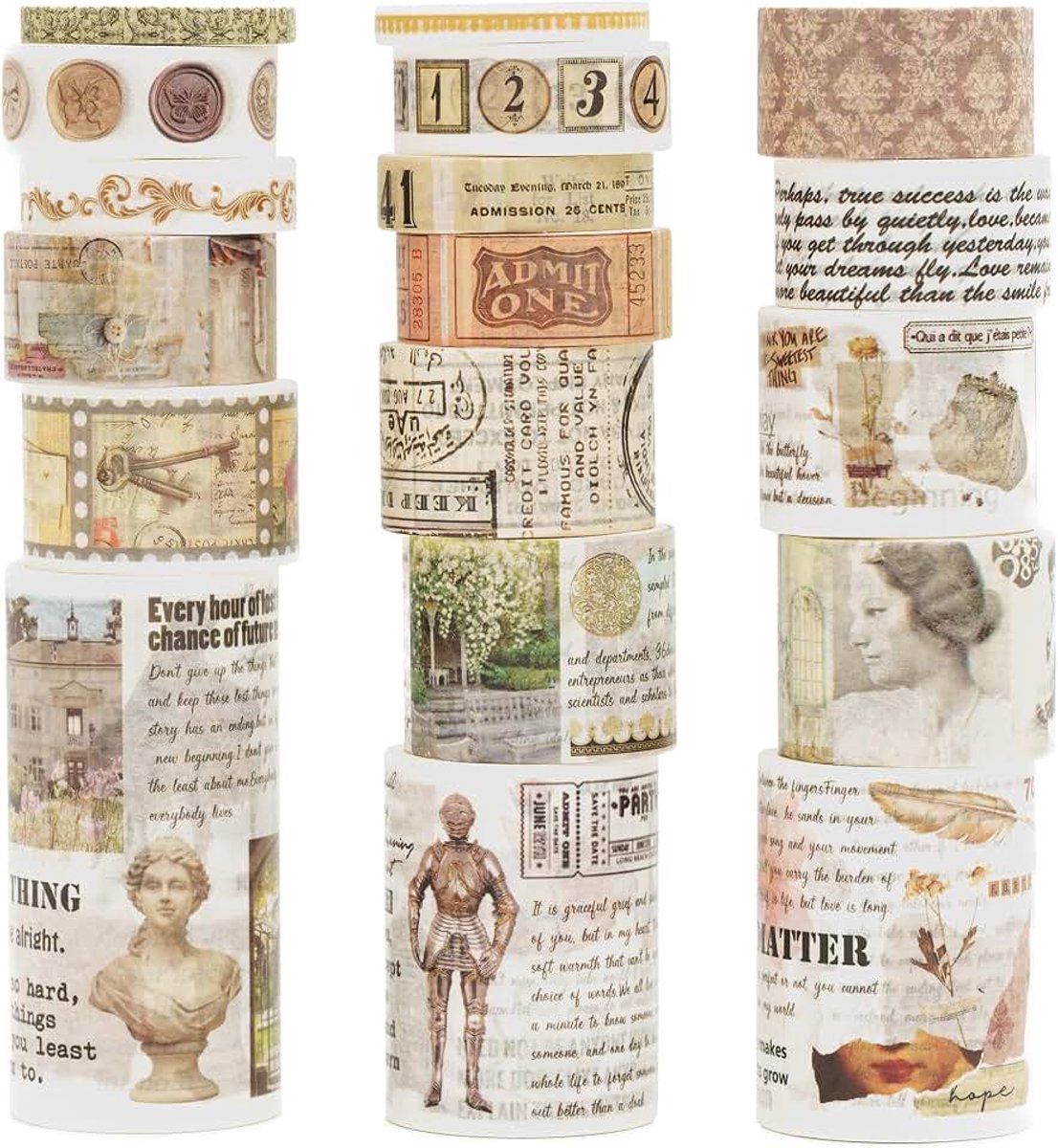 KAVI' S 18 rollen vintage washi tape pack retro kunst plakbanden brede monoloog decoratieve plakband sets voor knutselen, kinderen, plakboek, doe-het-zelf, cadeauverpakking (verhalencollecties)