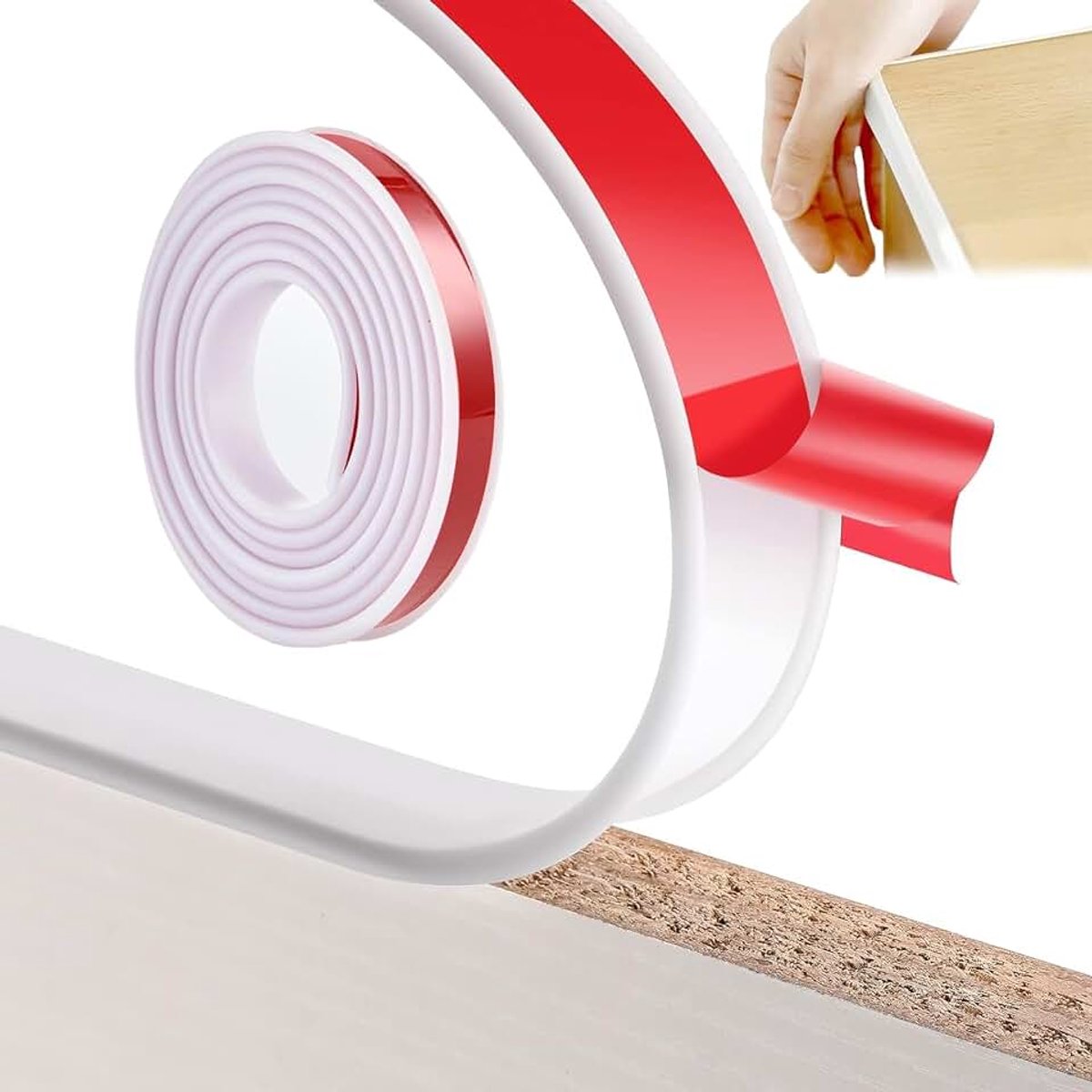 Randband, 5 m, randband, zelfklevend, voor kastranden, plafondranden, werkbladen, tafels, bedranden, nachtkastjes, muur, commodes (wit, 16 mm x 5 m)