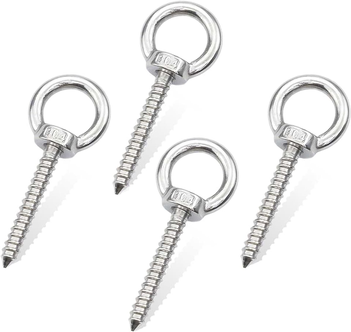 M8, 4 stuks 304 roestvrij staal oogschroeven, M8 x 80 mm oogschroeven, voor bevestiging en ophangen, voor luifels, hangstoelen, schommelstoelen, bloemenhangers, bloempotten