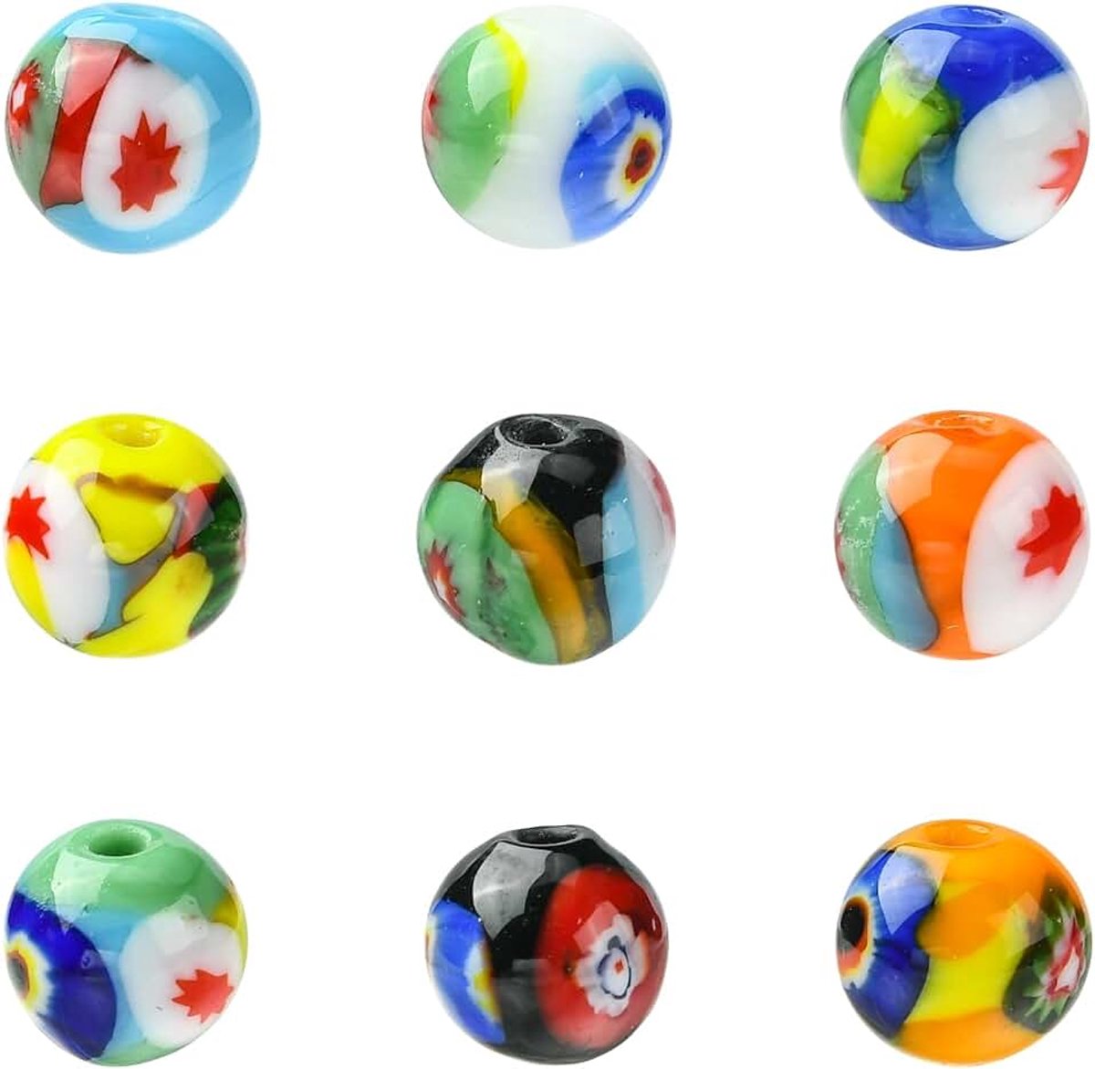 Millefiori glaskralen, ronde lampwork glas, losse afstandskralen voor sieraden, armband, ketting, doe-het-zelf ambachten