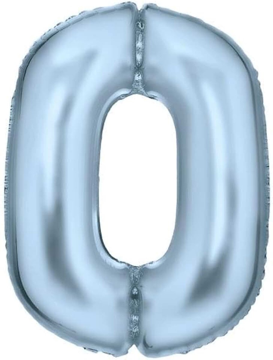 Getal 0 Silk Lustre pastelblauwe folieballon N34 verpakt 86 cm