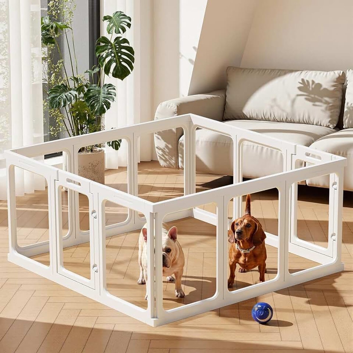 Gardner Pet Hondenhok van transparant acryl, krasbestendige en antislip box, modulair park voor puppy's, katten en konijnen, gemakkelijk te reinigen, uitbreidbaar, kleine dieren, 16 punten, wit