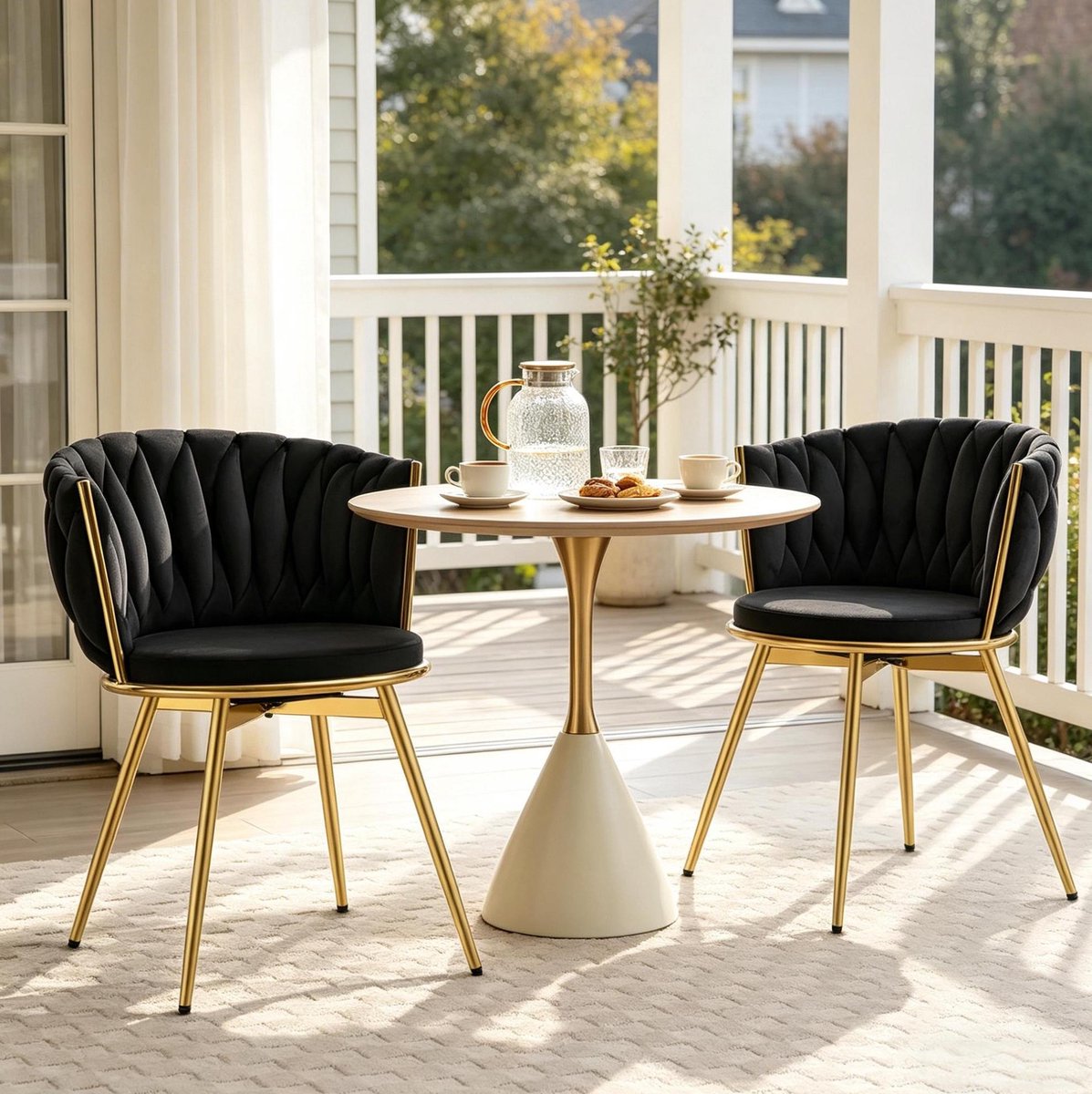 MODENUIT Eetkamerstoel 60,5 x 78 x 59,5 cm - 360 Graden Draaibaar - Voor Eetkamer - Fluweel Zwart