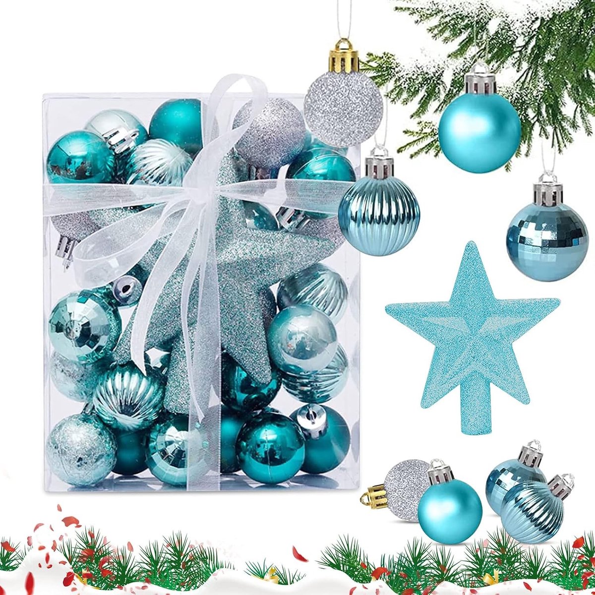 Set van 30 Kerstballen 3 cm - Plastic Versieringen voor de Kerstboom, Glitter en Matt Afwerking, Feestdecoratie