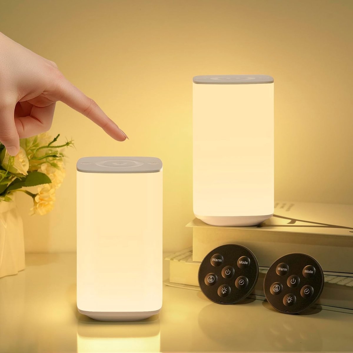 2-Pack Dimbare LED Nachtlampen met Afstandsbediening, Oplaadbaar 3000 mAh, Warm en RGB Kleuren voor Kinderen en Volwassenen met Timerfunctie