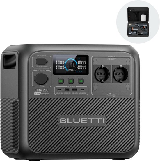 BLUETTI Elite 200 V2 - 2073,6 Wh - 2600 W - Duurzame energie - Powerstation LFP - Draagbare Accu - 5 jaar Garantie - voor Camping- outdoor