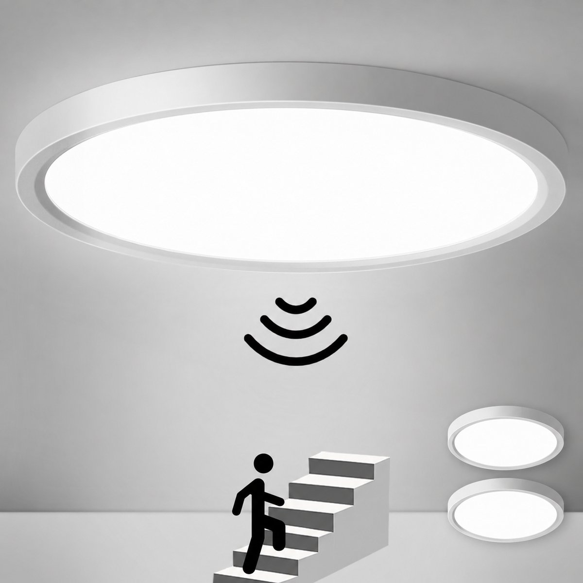 LOVHAUS 2x LED Plafonnière 24W met Bewegingssensor – 4000K – Voor Gang, Berging en Kelder