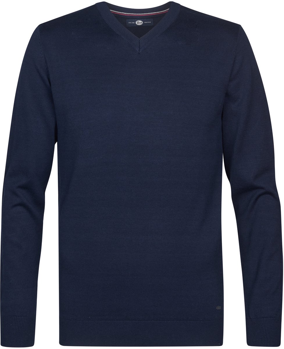 Petrol Industries - Heren Fijngebreide V-hals Trui Whitefish - Blauw - Maat L