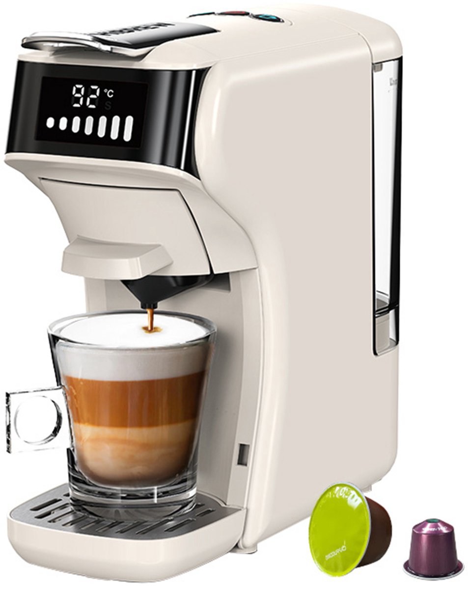 HiBREW H1B koffiezetapparaat met 6 in 1 pads, watertank van 600 ml, drukextractie van 19 bar, koud/warm-modus, LED-indicator, voor Kcup*/Nes*/DG*/espressopoeder