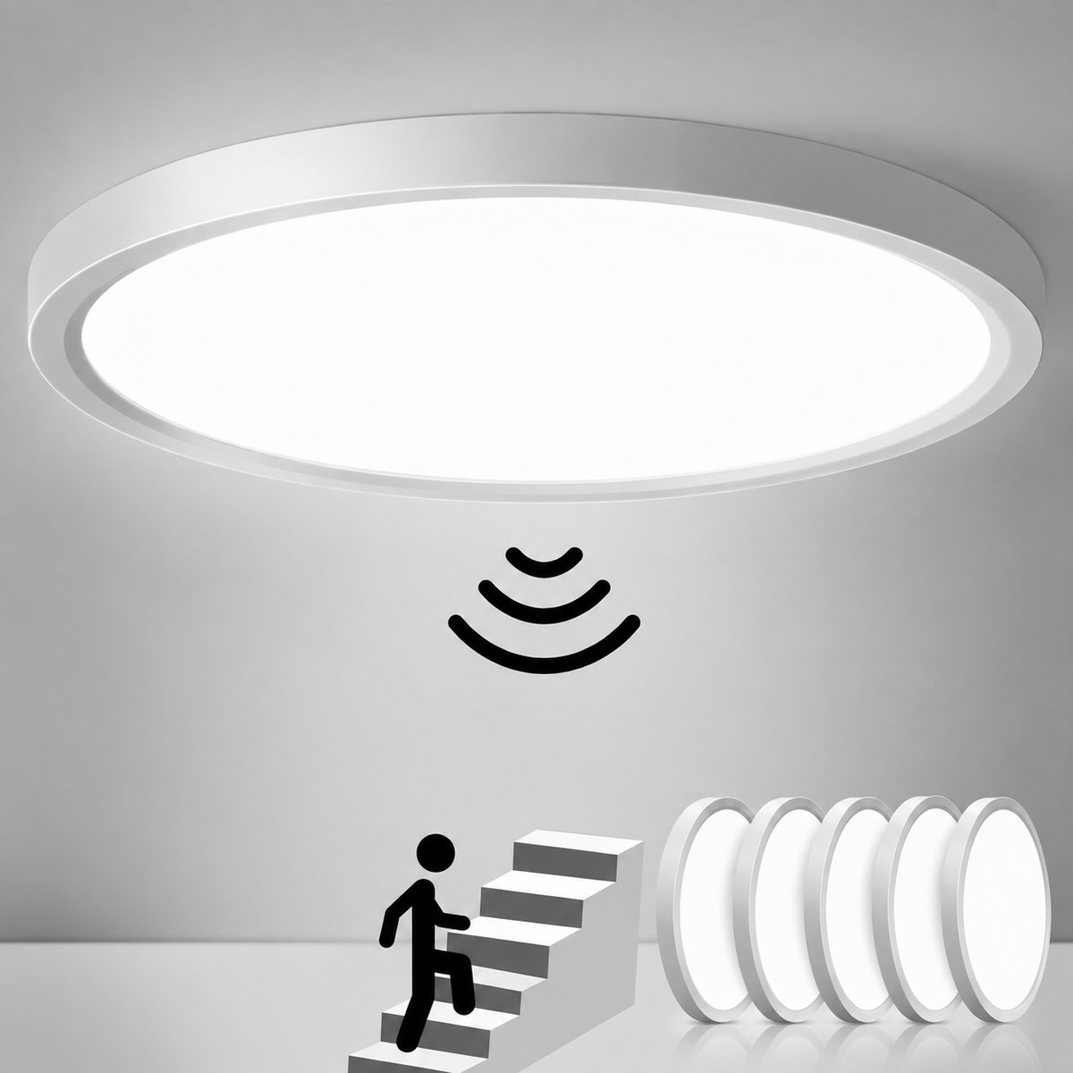 LOVHAUS 5x LED Plafondlamp 24W met Radar Bewegingssensor – 4000K – Voor Hal, Kelder en Opslagruimte