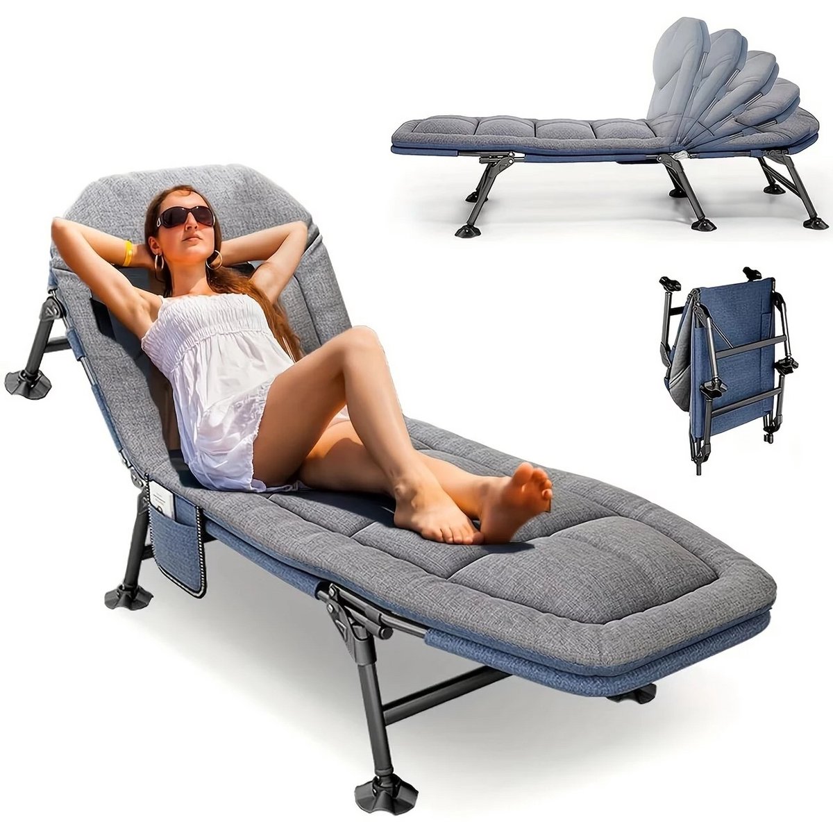 Opvouwbaar Campingbed 195x62 cm – Veldbed met Draagtas – Eenpersoons Ligbed met Katoenen Bekleding – Draagbaar Logeerbed voor Camping, Tuin en Thuis – Donkergrijs